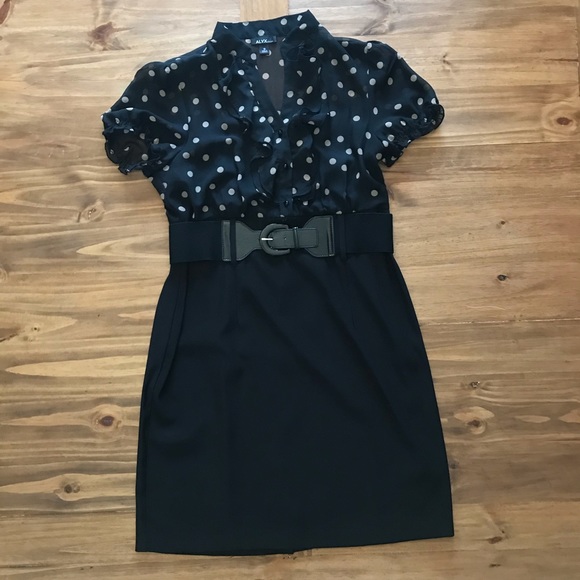 Little black ALYX dress w/beige polka dots Sz. 16 - Picture 3 of 10